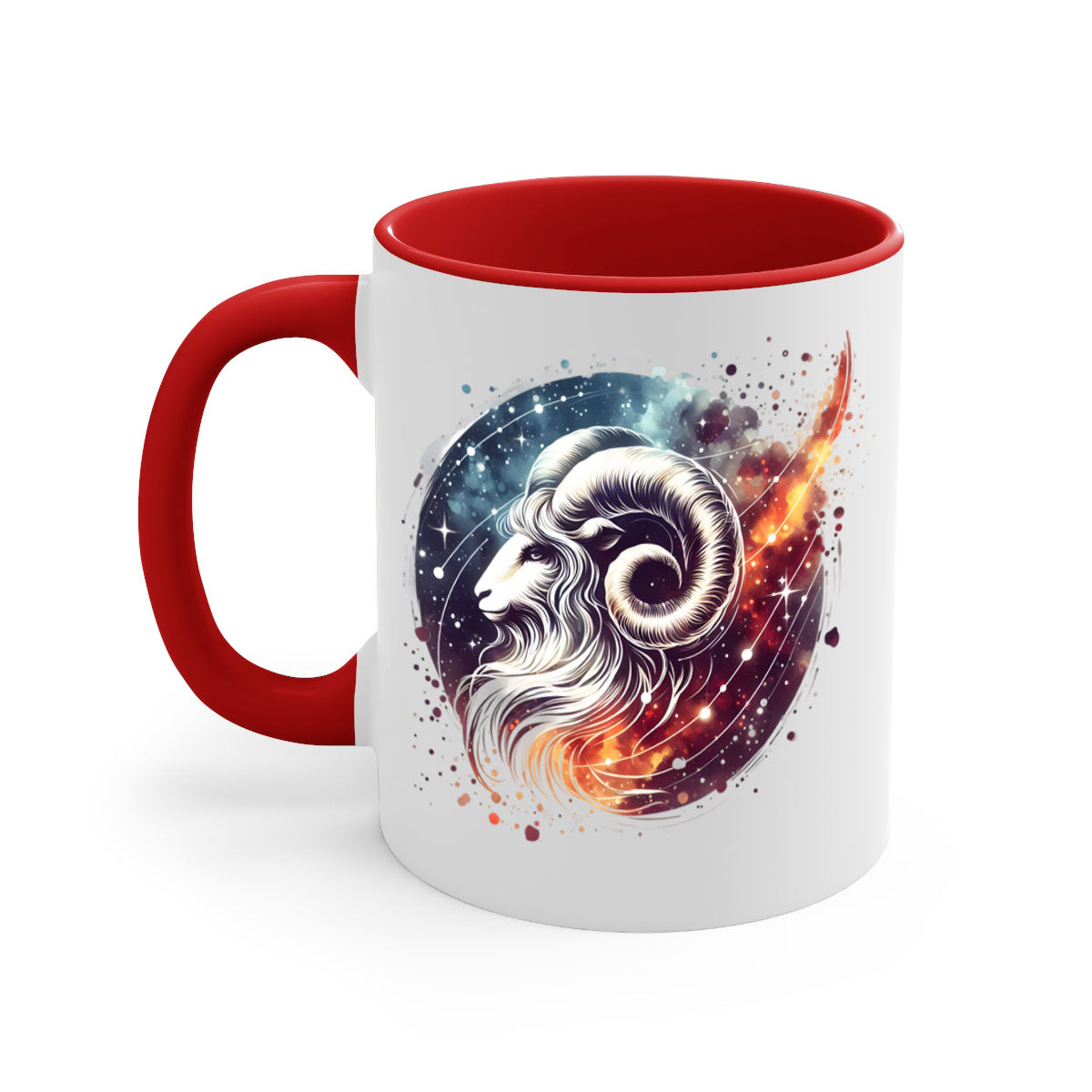 Aries 124# Zodiac Mug with a glossy finish, featuring a colored handle and interior, available in multiple colors.