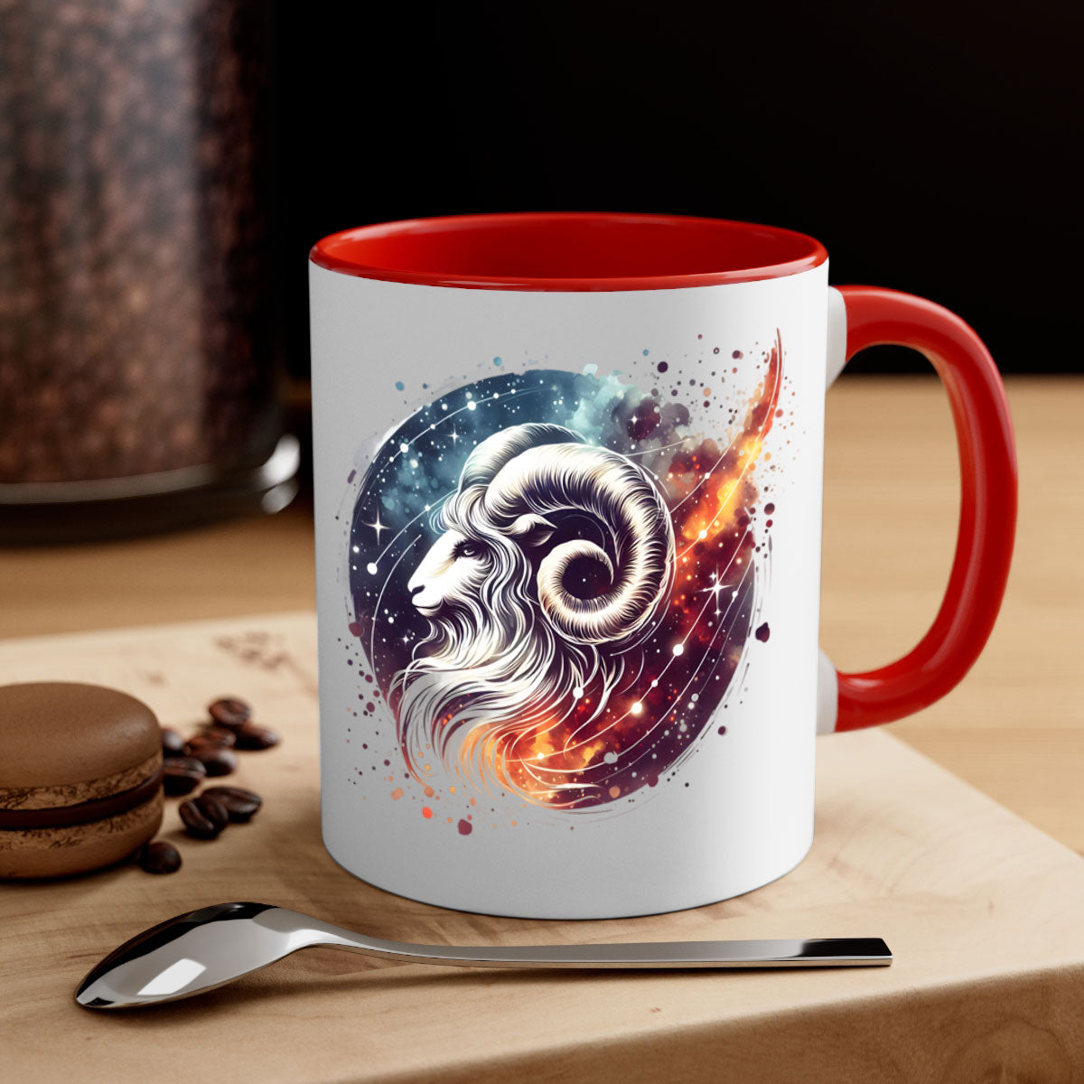 Aries 124# Zodiac Mug with a glossy finish, featuring a colored handle and interior, available in multiple colors.