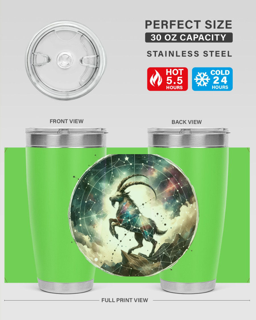 Aries 129# Zodiac Tumbler in stainless steel with a stylish design, perfect for hot and cold beverages.