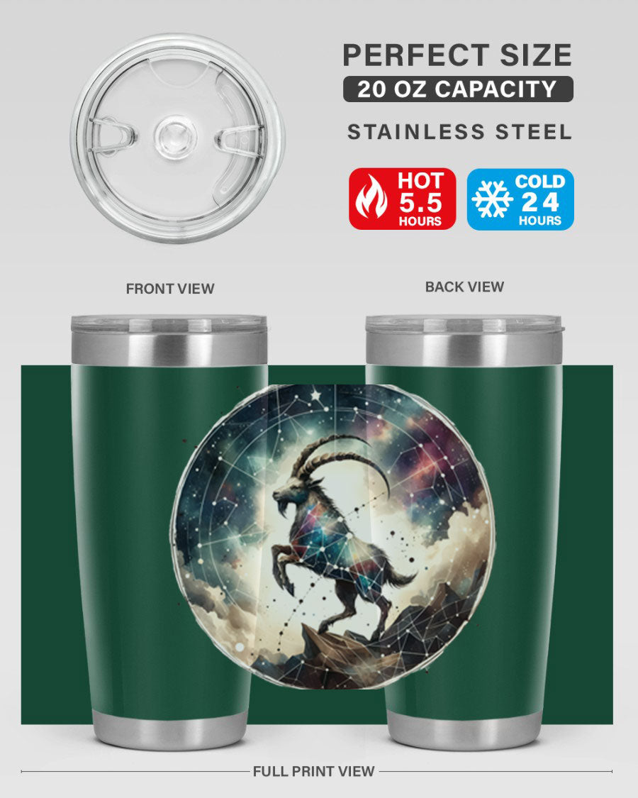 Aries 129# Zodiac Tumbler in stainless steel with a stylish design, perfect for hot and cold beverages.