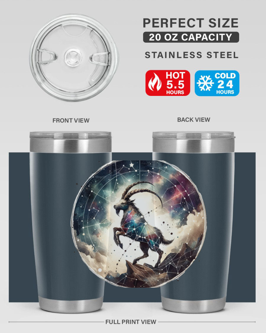Aries 129# Zodiac Tumbler in stainless steel with a stylish design, perfect for hot and cold beverages.