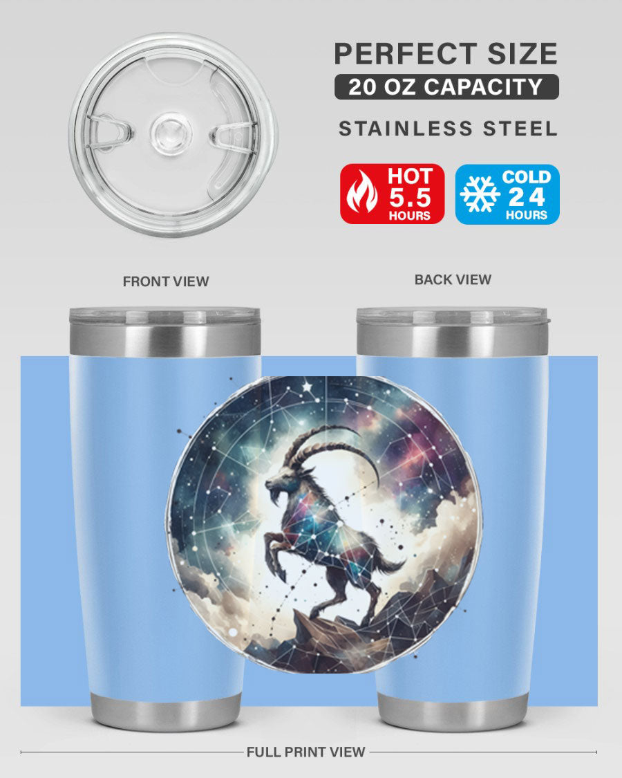 Aries 129# Zodiac Tumbler in stainless steel with a stylish design, perfect for hot and cold beverages.