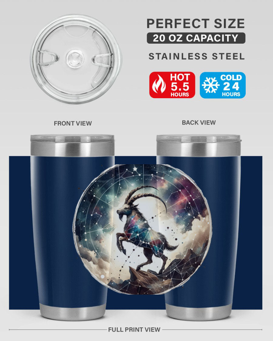 Aries 129# Zodiac Tumbler in stainless steel with a stylish design, perfect for hot and cold beverages.