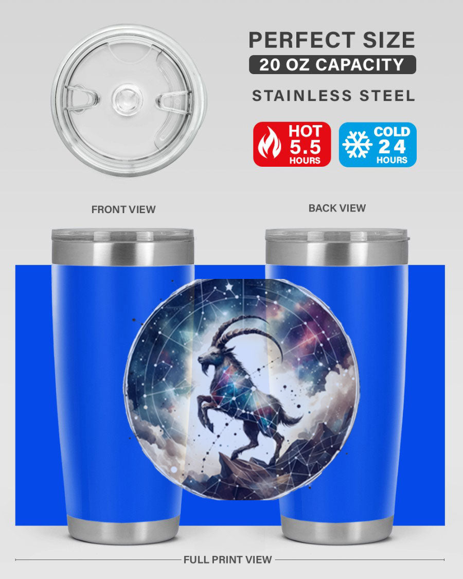Aries 129# Zodiac Tumbler in stainless steel with a stylish design, perfect for hot and cold beverages.