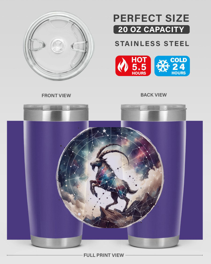 Aries 129# Zodiac Tumbler in stainless steel with a stylish design, perfect for hot and cold beverages.