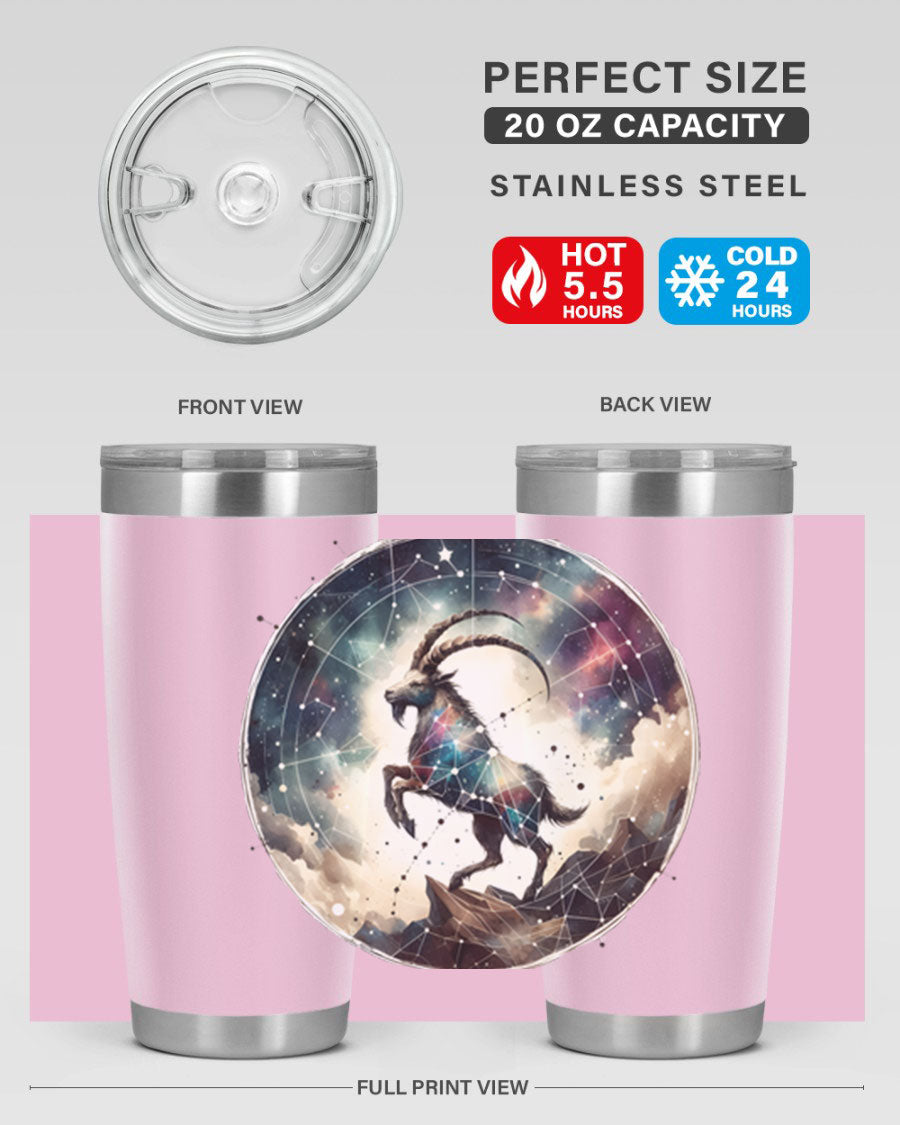 Aries 129# Zodiac Tumbler in stainless steel with a stylish design, perfect for hot and cold beverages.