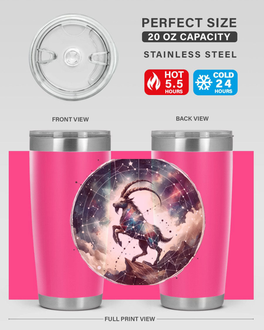 Aries 129# Zodiac Tumbler in stainless steel with a stylish design, perfect for hot and cold beverages.