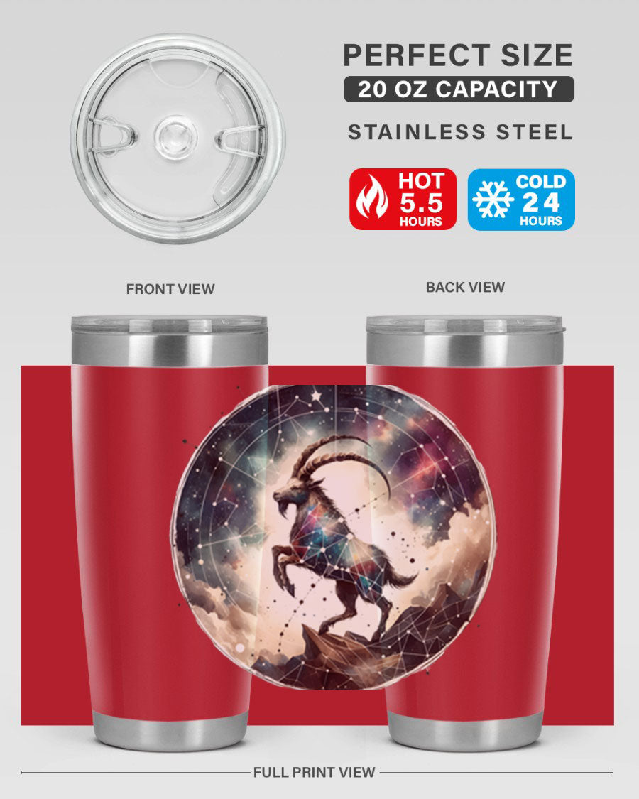 Aries 129# Zodiac Tumbler in stainless steel with a stylish design, perfect for hot and cold beverages.