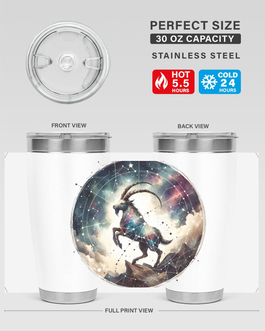 Aries 129# Zodiac Tumbler in stainless steel with a stylish design, perfect for hot and cold beverages.