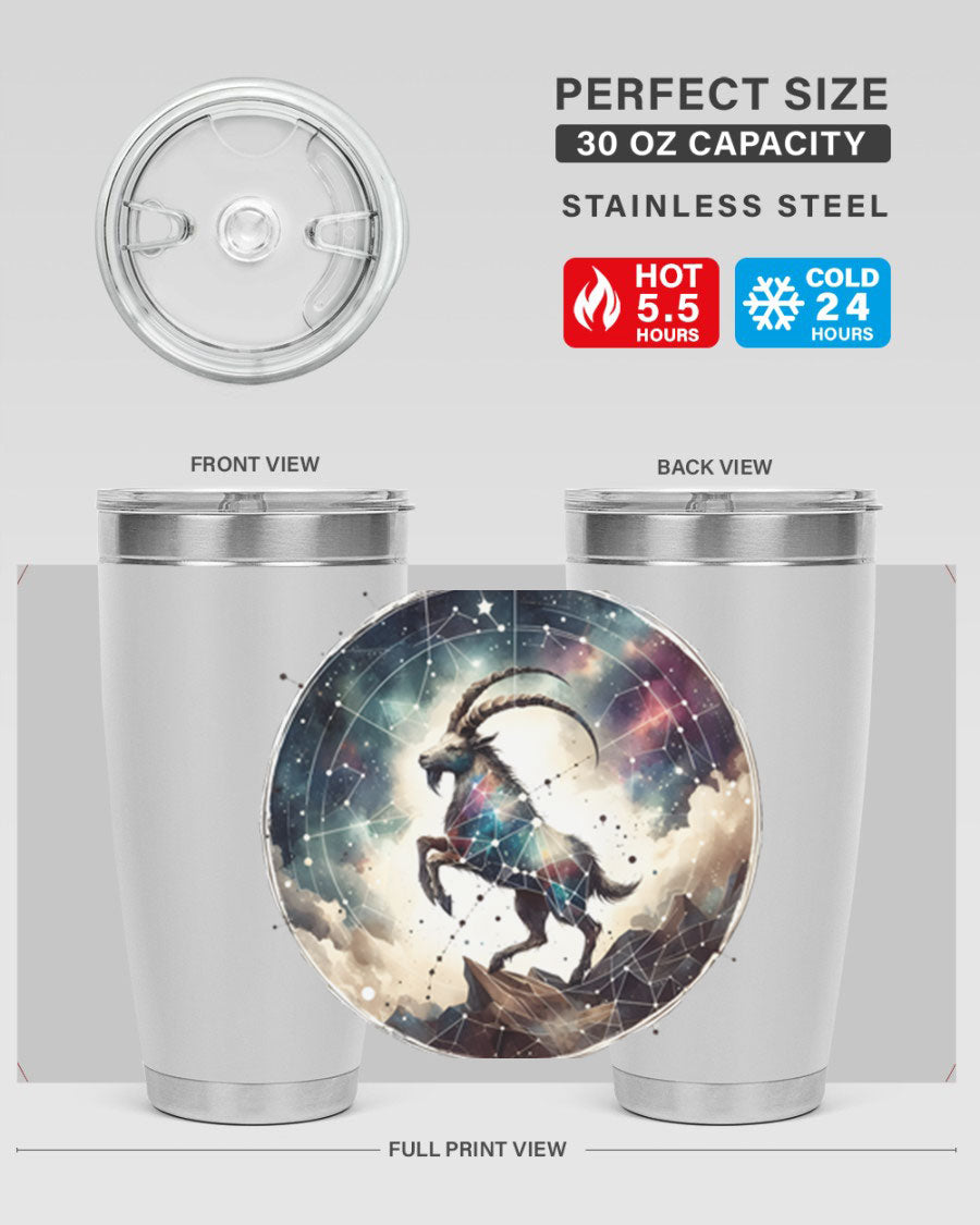 Aries 129# Zodiac Tumbler in stainless steel with a stylish design, perfect for hot and cold beverages.