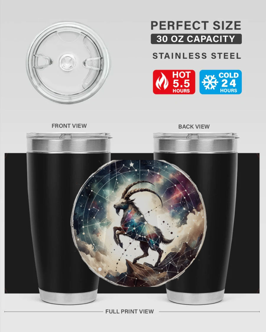 Aries 129# Zodiac Tumbler in stainless steel with a stylish design, perfect for hot and cold beverages.