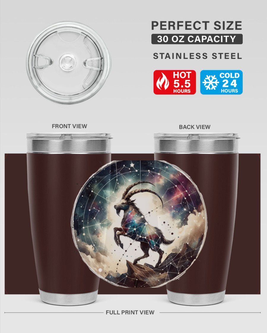 Aries 129# Zodiac Tumbler in stainless steel with a stylish design, perfect for hot and cold beverages.