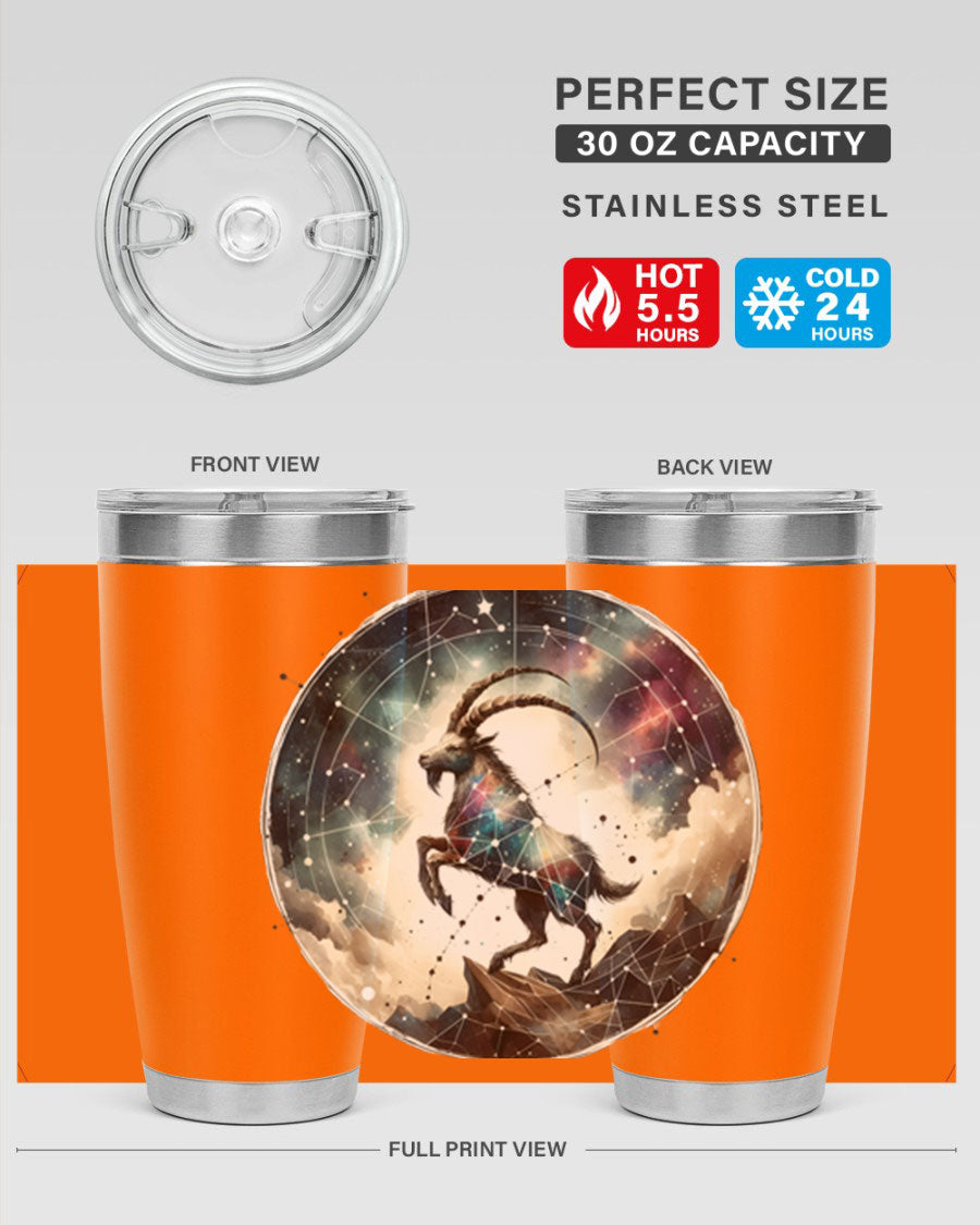 Aries 129# Zodiac Tumbler in stainless steel with a stylish design, perfect for hot and cold beverages.