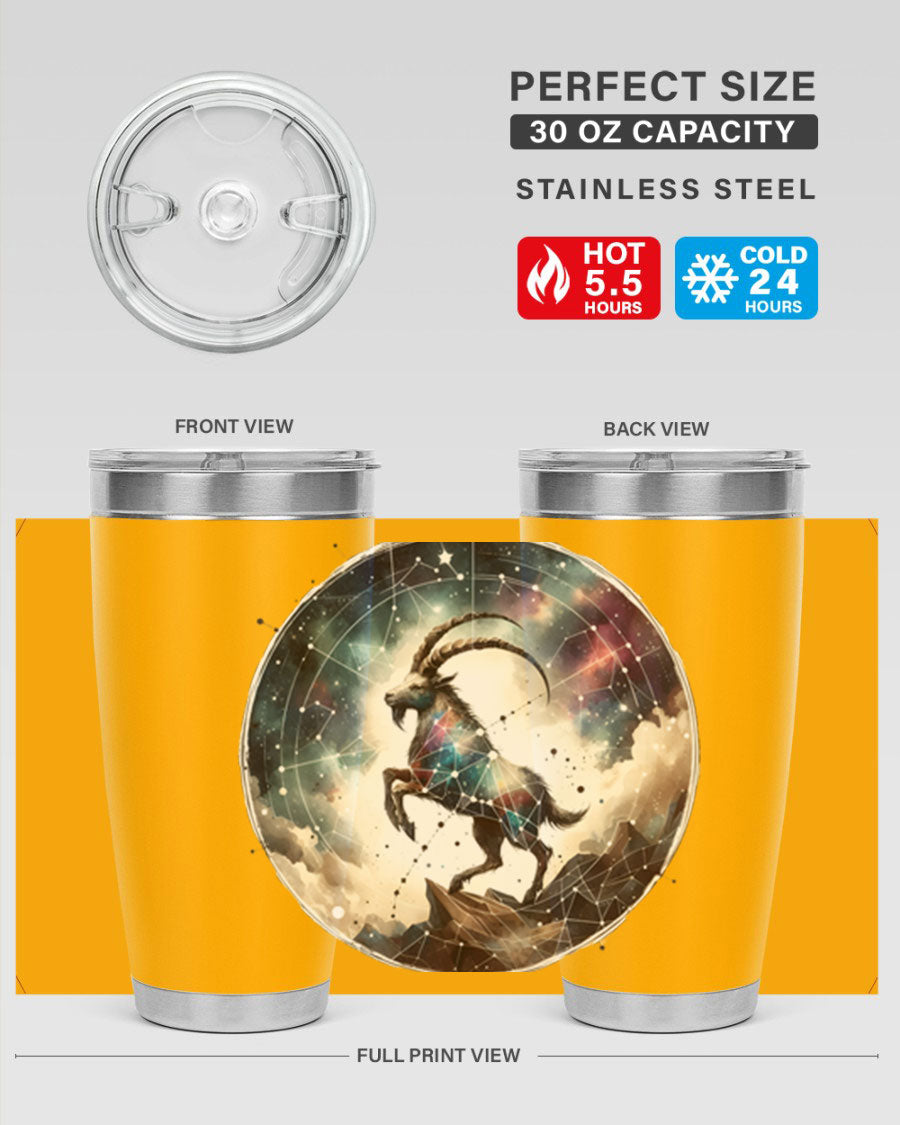 Aries 129# Zodiac Tumbler in stainless steel with a stylish design, perfect for hot and cold beverages.