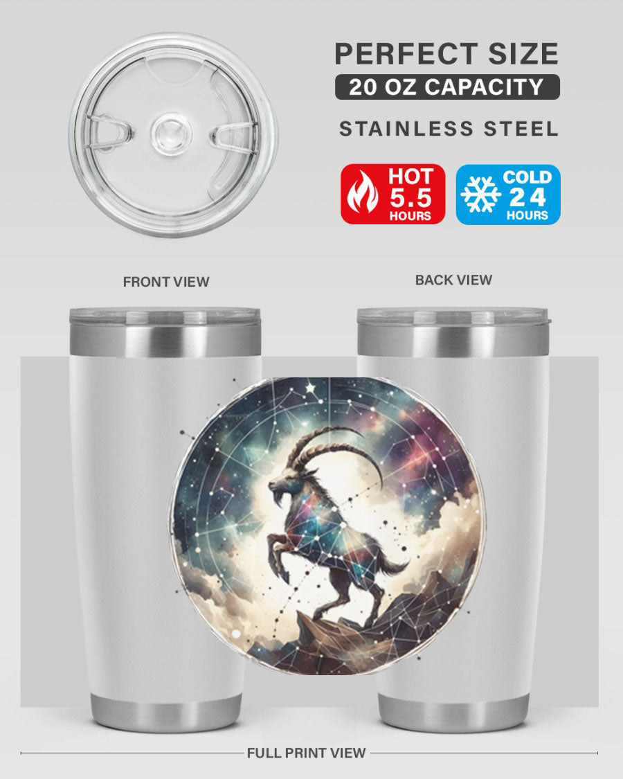 Aries 129# Zodiac Tumbler in stainless steel with a stylish design, perfect for hot and cold beverages.