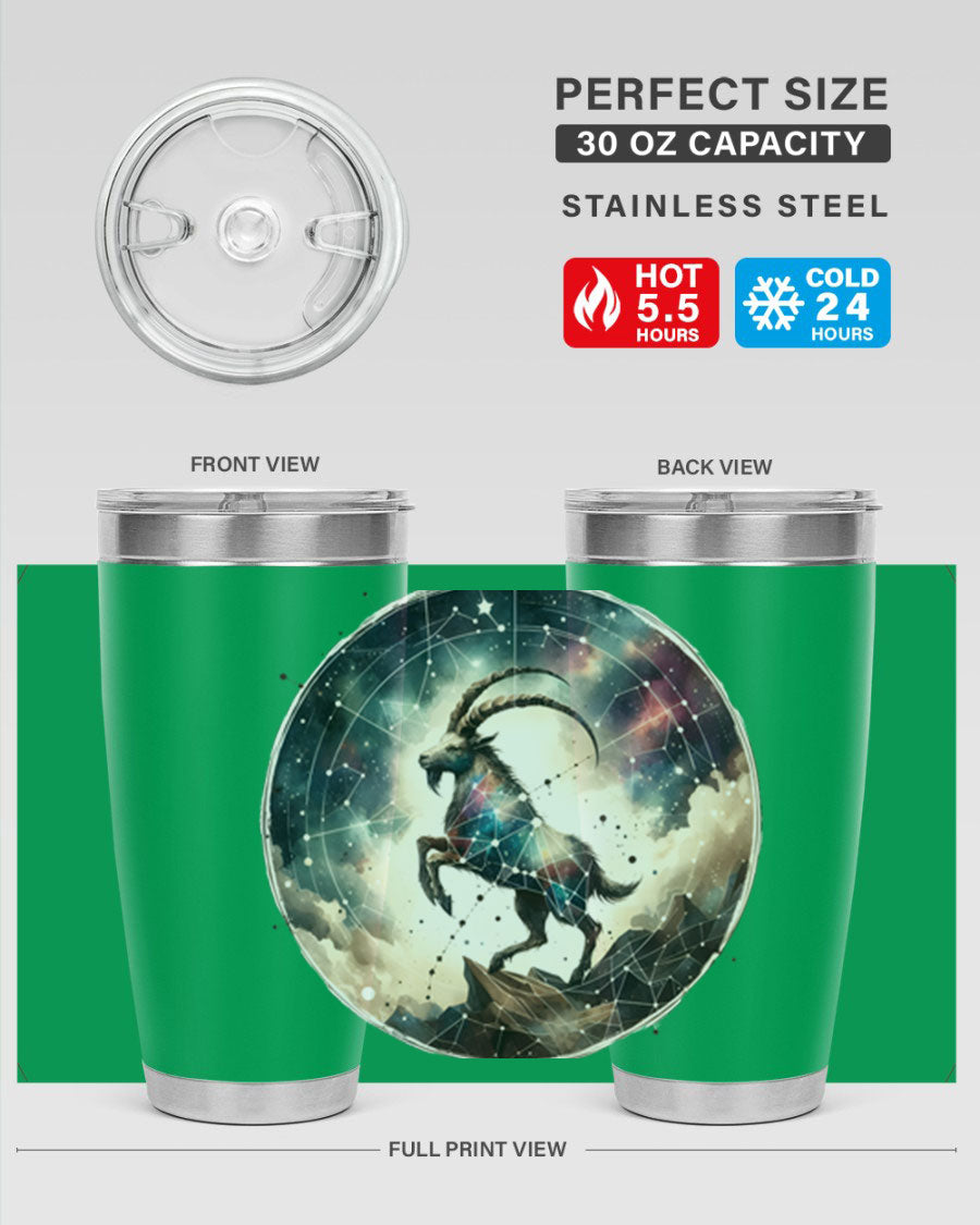 Aries 129# Zodiac Tumbler in stainless steel with a stylish design, perfect for hot and cold beverages.