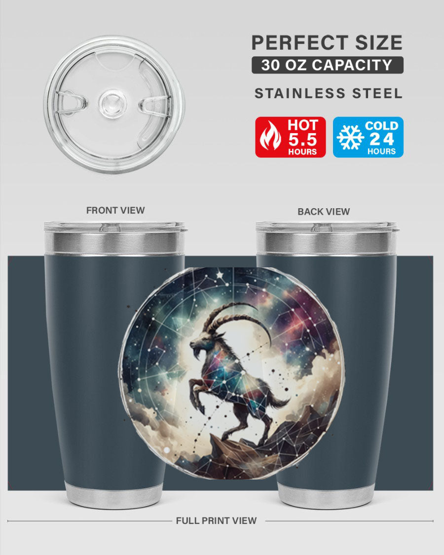 Aries 129# Zodiac Tumbler in stainless steel with a stylish design, perfect for hot and cold beverages.