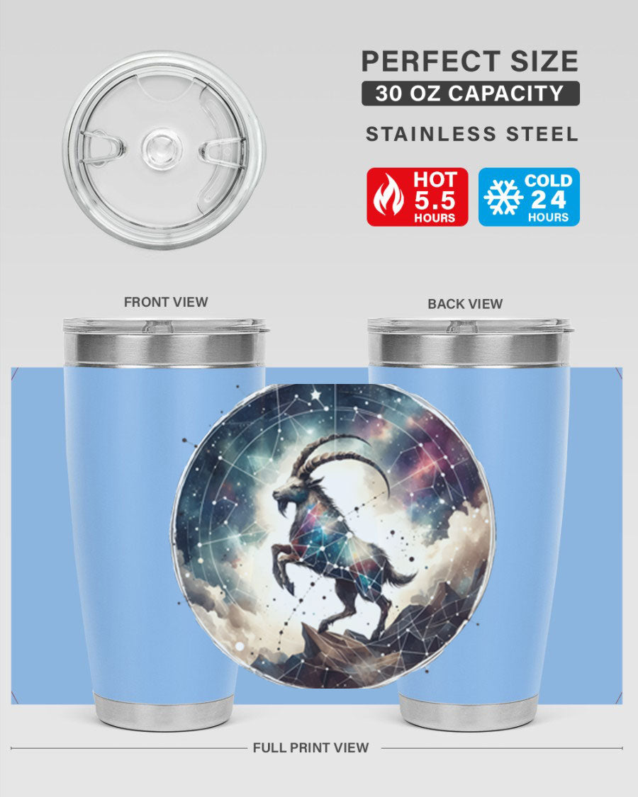 Aries 129# Zodiac Tumbler in stainless steel with a stylish design, perfect for hot and cold beverages.