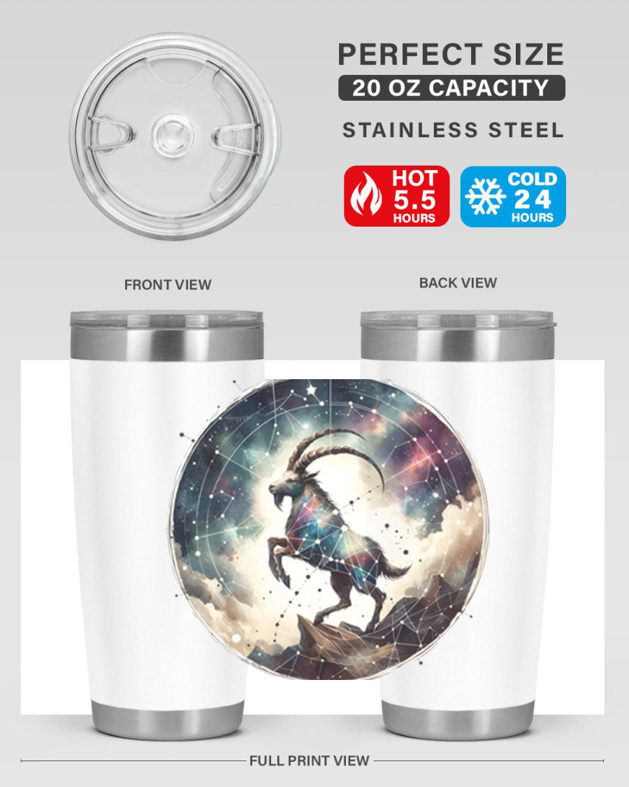 Aries 129# Zodiac Tumbler in stainless steel with a stylish design, perfect for hot and cold beverages.