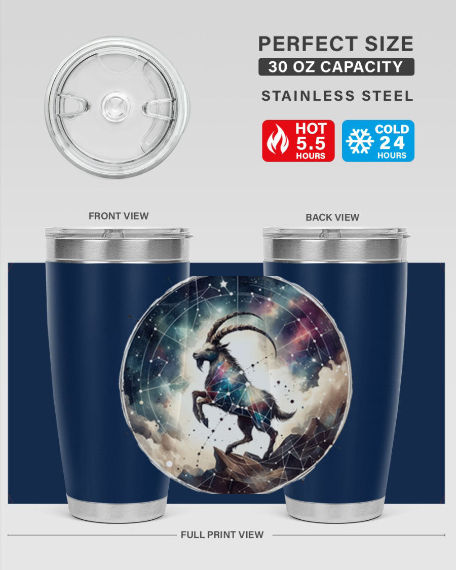 Aries 129# Zodiac Tumbler in stainless steel with a stylish design, perfect for hot and cold beverages.