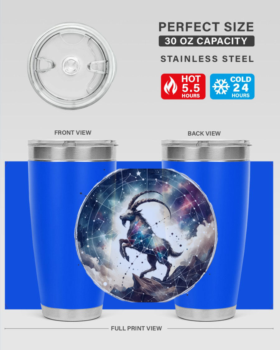 Aries 129# Zodiac Tumbler in stainless steel with a stylish design, perfect for hot and cold beverages.