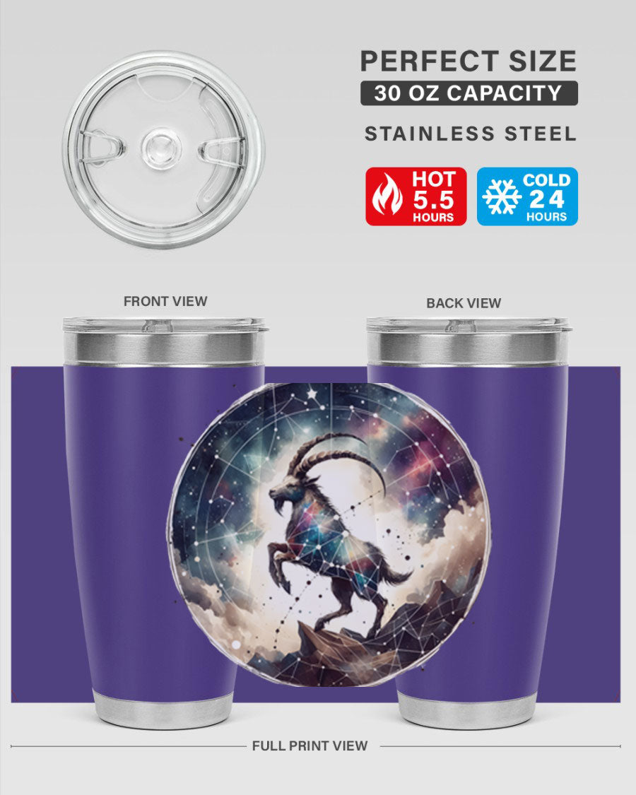 Aries 129# Zodiac Tumbler in stainless steel with a stylish design, perfect for hot and cold beverages.
