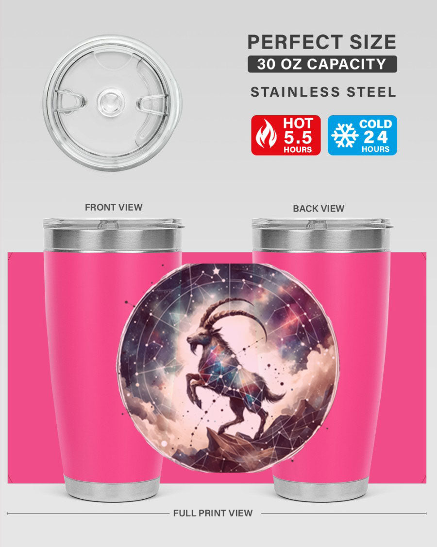 Aries 129# Zodiac Tumbler in stainless steel with a stylish design, perfect for hot and cold beverages.