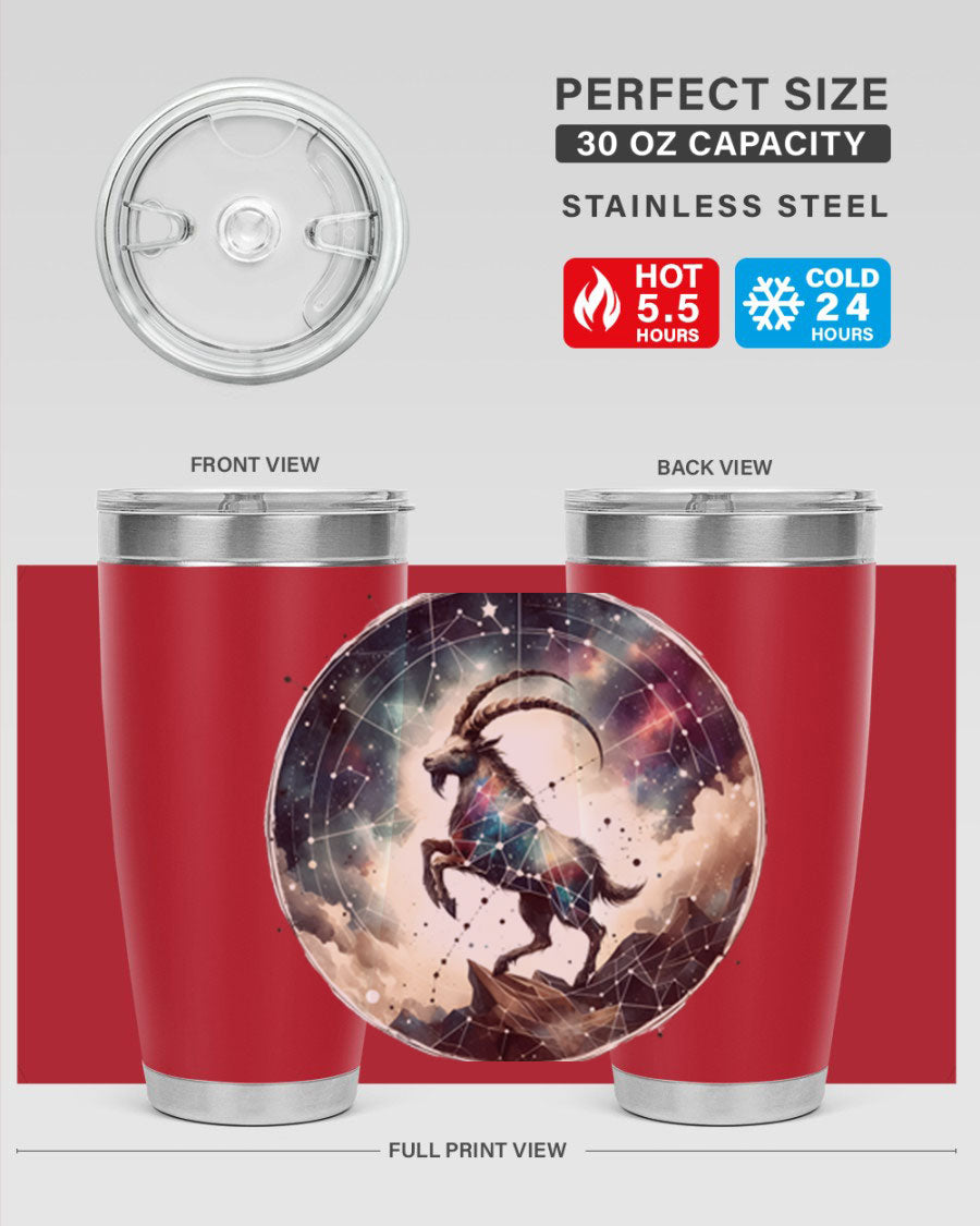 Aries 129# Zodiac Tumbler in stainless steel with a stylish design, perfect for hot and cold beverages.