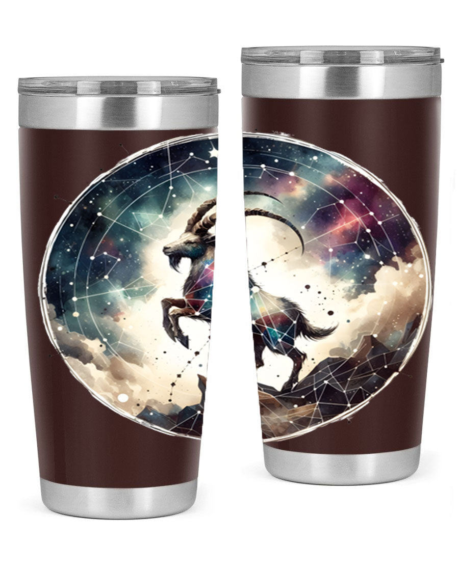 Aries 129# Zodiac Tumbler in stainless steel with a stylish design, perfect for hot and cold beverages.