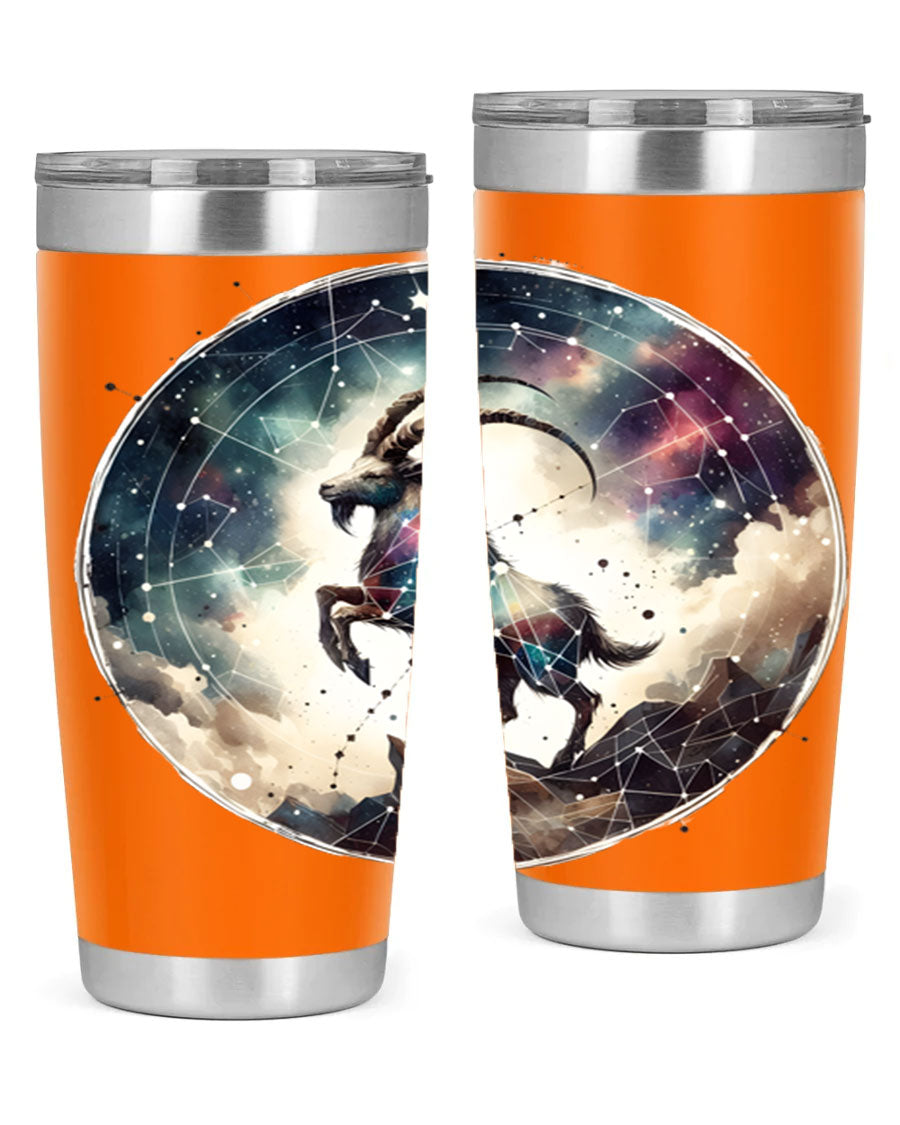 Aries 129# Zodiac Tumbler in stainless steel with a stylish design, perfect for hot and cold beverages.