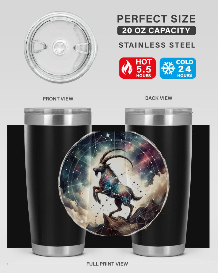 Aries 129# Zodiac Tumbler in stainless steel with a stylish design, perfect for hot and cold beverages.