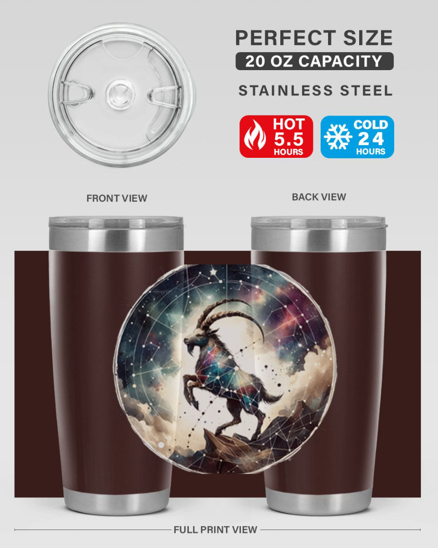 Aries 129# Zodiac Tumbler in stainless steel with a stylish design, perfect for hot and cold beverages.