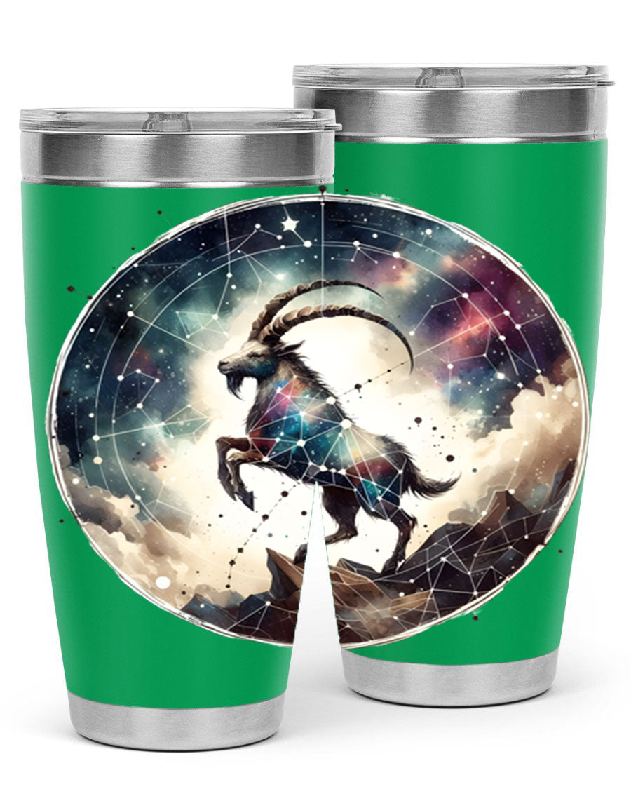 Aries 129# Zodiac Tumbler in stainless steel with a stylish design, perfect for hot and cold beverages.
