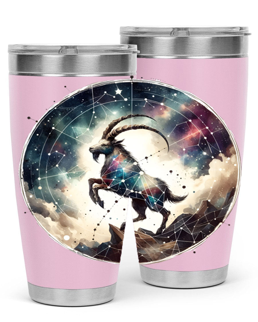 Aries 129# Zodiac Tumbler in stainless steel with a stylish design, perfect for hot and cold beverages.