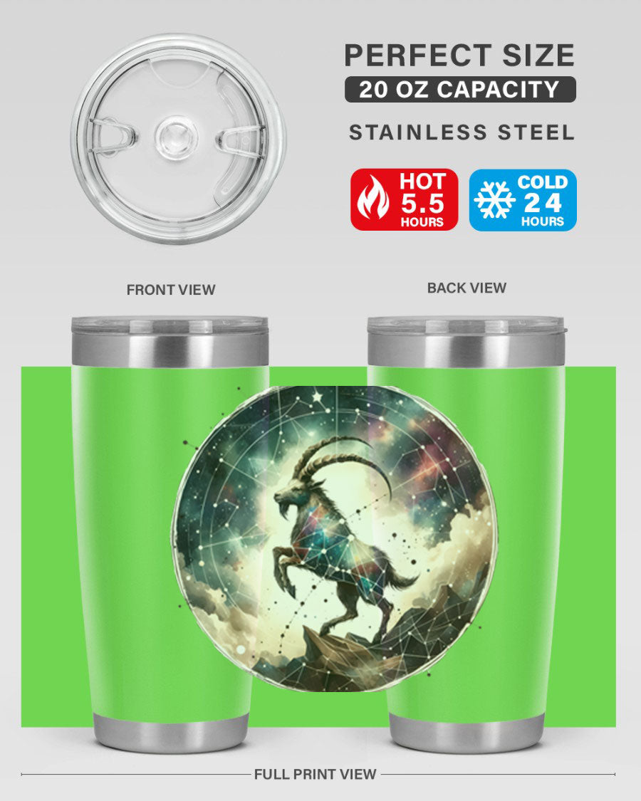 Aries 129# Zodiac Tumbler in stainless steel with a stylish design, perfect for hot and cold beverages.