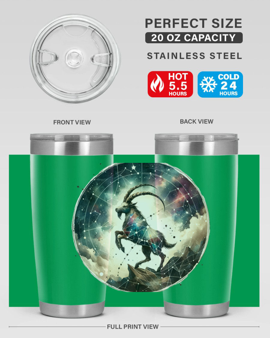 Aries 129# Zodiac Tumbler in stainless steel with a stylish design, perfect for hot and cold beverages.