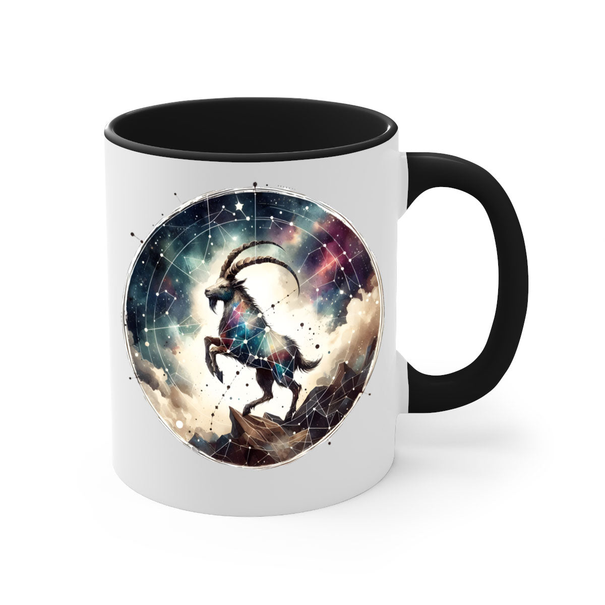 Aries 129# Zodiac Mug featuring a glossy finish, colored handle, and interior, available in multiple colors and sizes.