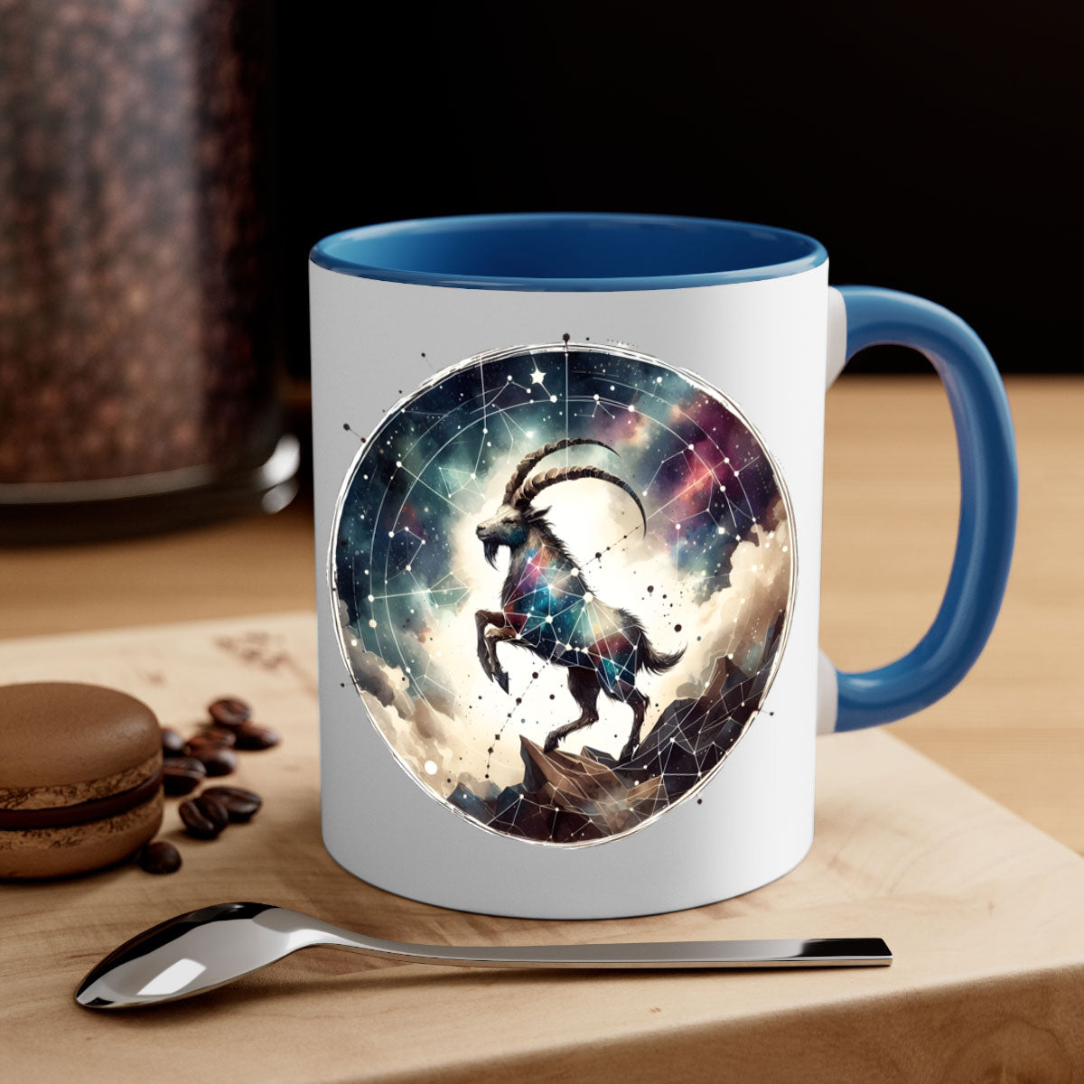 Aries 129# Zodiac Mug featuring a glossy finish, colored handle, and interior, available in multiple colors and sizes.