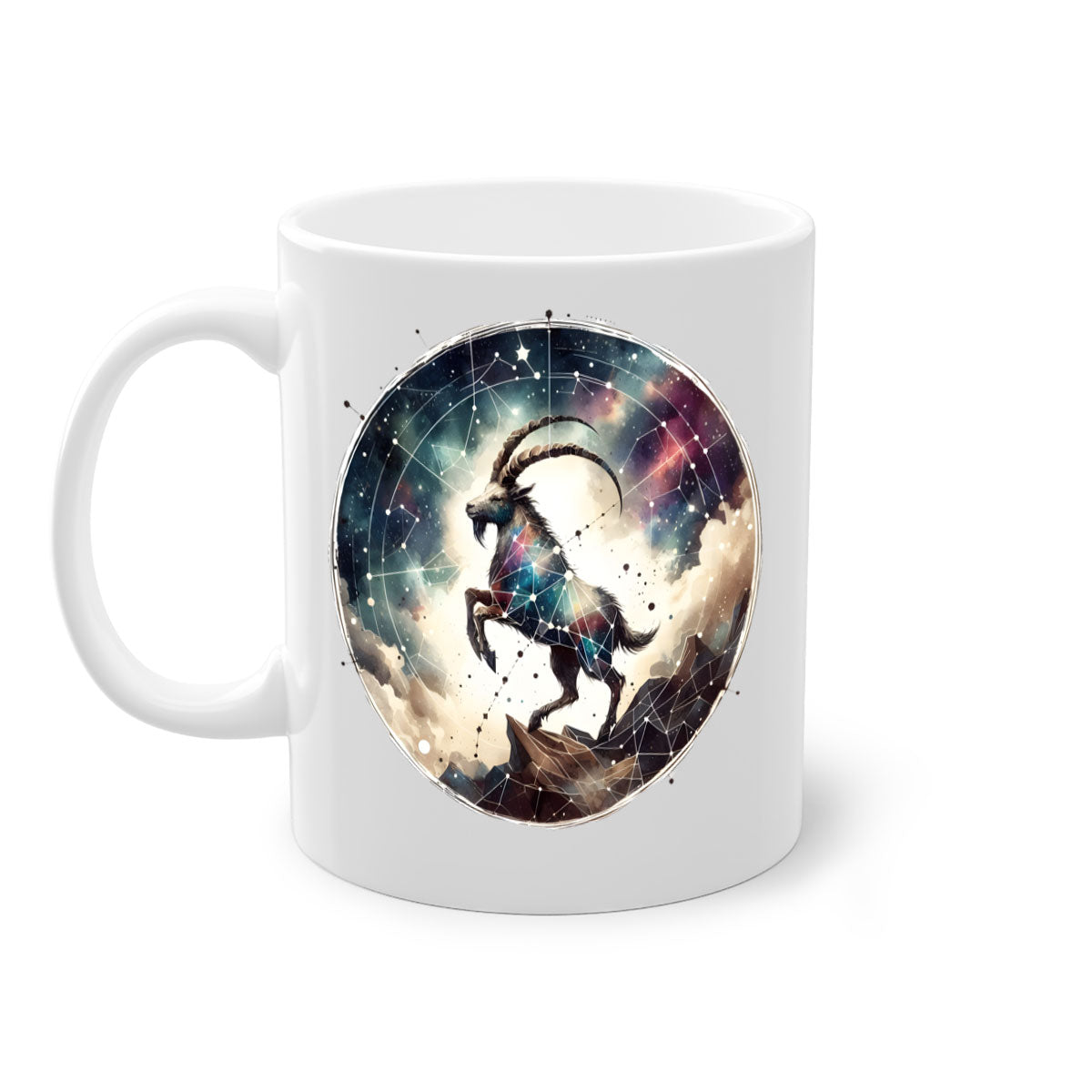 Aries 129# Zodiac Mug featuring a glossy finish, colored handle, and interior, available in multiple colors and sizes.