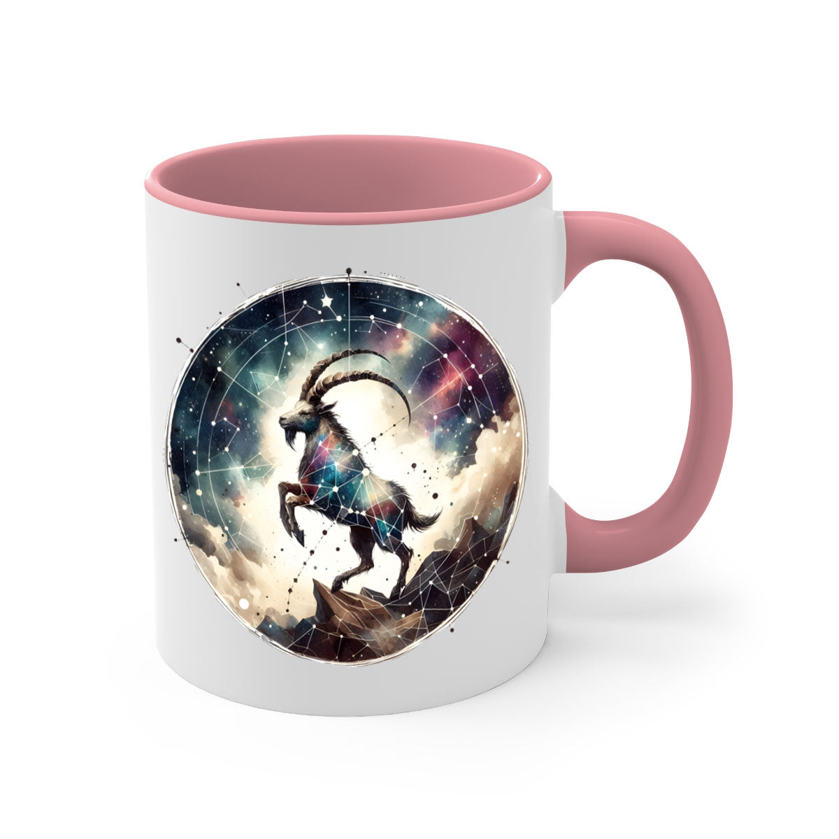 Aries 129# Zodiac Mug featuring a glossy finish, colored handle, and interior, available in multiple colors and sizes.