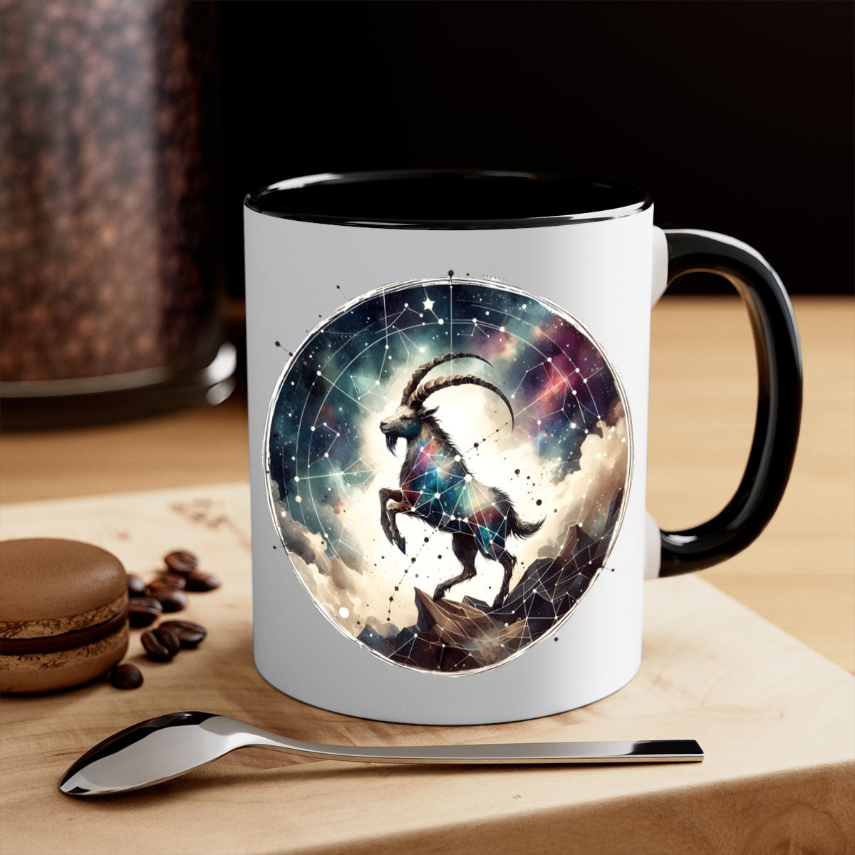 Aries 129# Zodiac Mug featuring a glossy finish, colored handle, and interior, available in multiple colors and sizes.