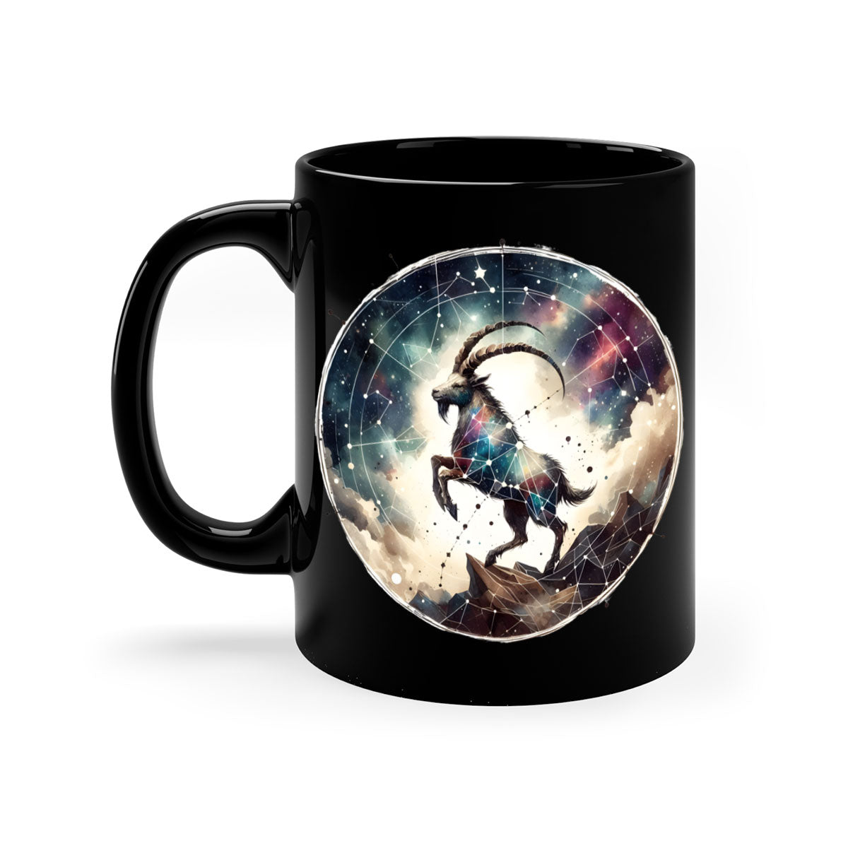 Aries 129# Zodiac Mug featuring a glossy finish, colored handle, and interior, available in multiple colors and sizes.