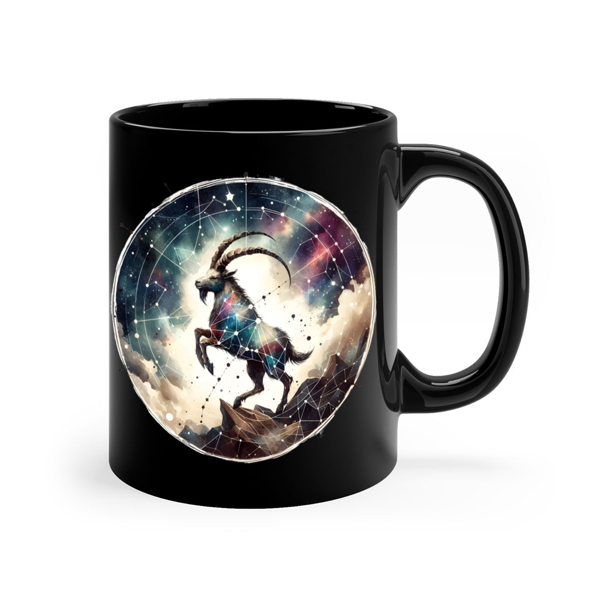 Aries 129# Zodiac Mug featuring a glossy finish, colored handle, and interior, available in multiple colors and sizes.