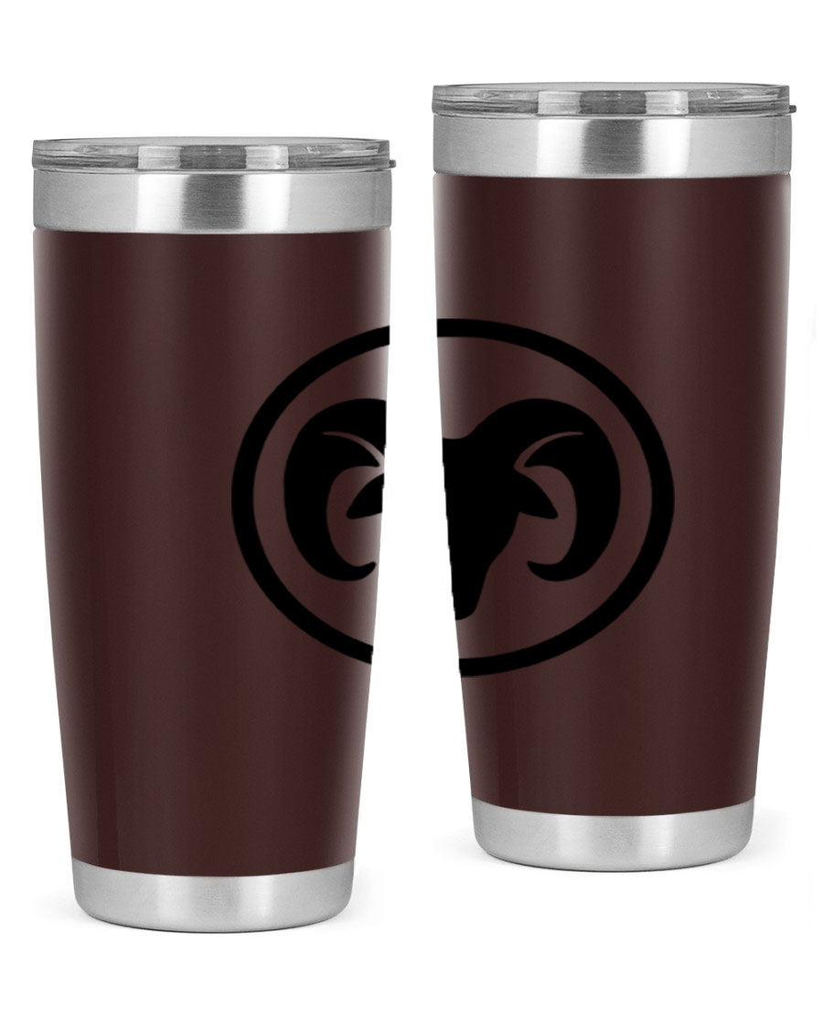 Aries 131# Zodiac Tumbler in stainless steel with a vibrant design, showcasing its double wall vacuum insulation and drink-thru lid.
