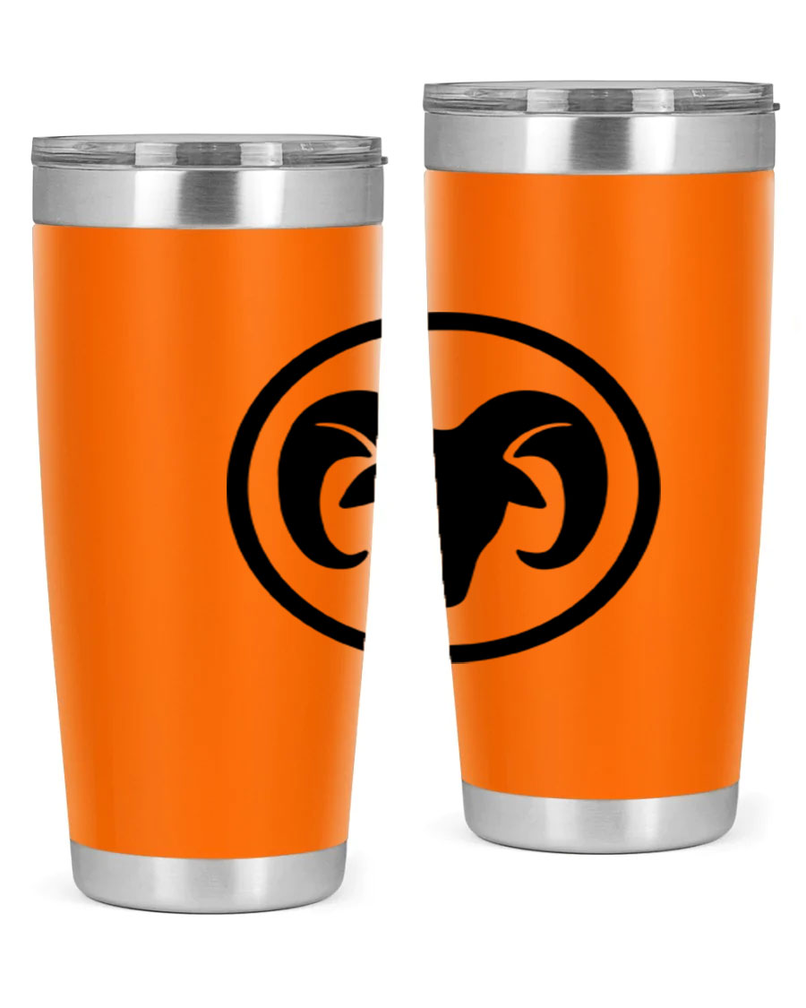 Aries 131# Zodiac Tumbler in stainless steel with a vibrant design, showcasing its double wall vacuum insulation and drink-thru lid.