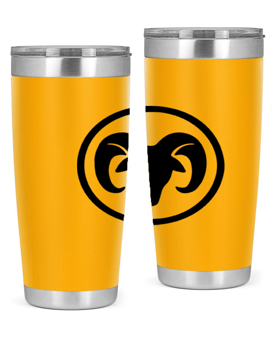 Aries 131# Zodiac Tumbler in stainless steel with a vibrant design, showcasing its double wall vacuum insulation and drink-thru lid.