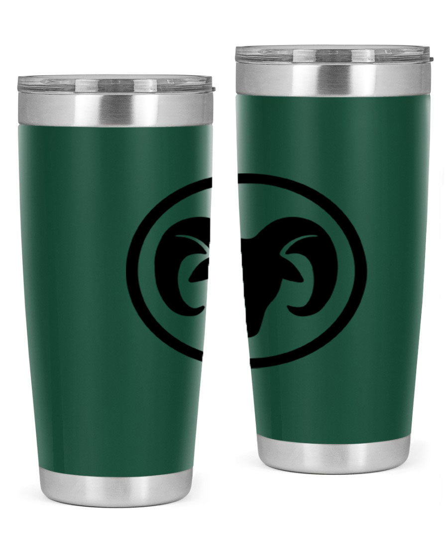 Aries 131# Zodiac Tumbler in stainless steel with a vibrant design, showcasing its double wall vacuum insulation and drink-thru lid.