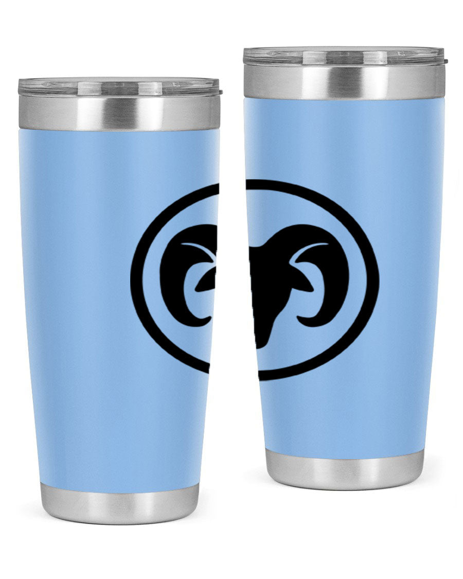 Aries 131# Zodiac Tumbler in stainless steel with a vibrant design, showcasing its double wall vacuum insulation and drink-thru lid.