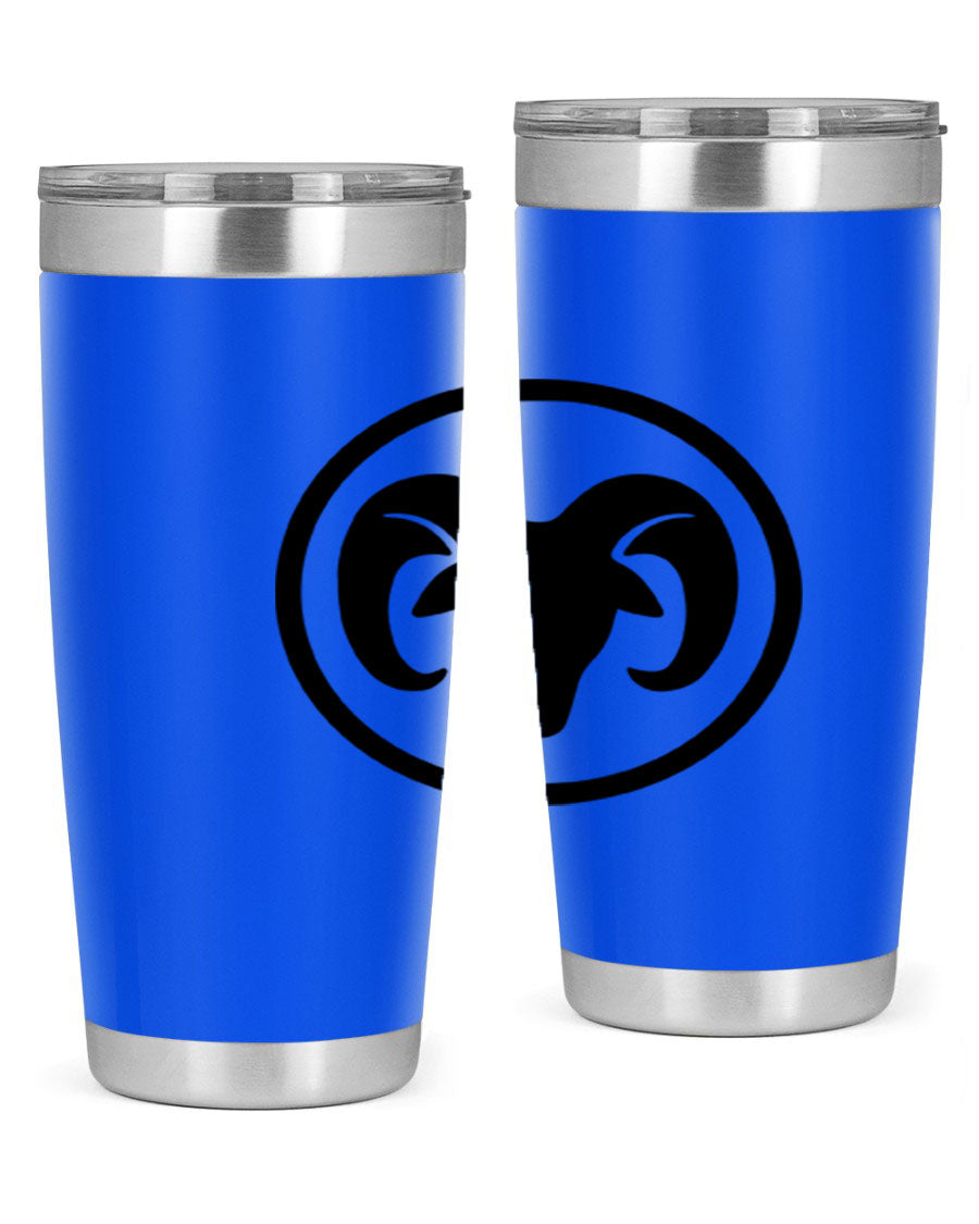 Aries 131# Zodiac Tumbler in stainless steel with a vibrant design, showcasing its double wall vacuum insulation and drink-thru lid.