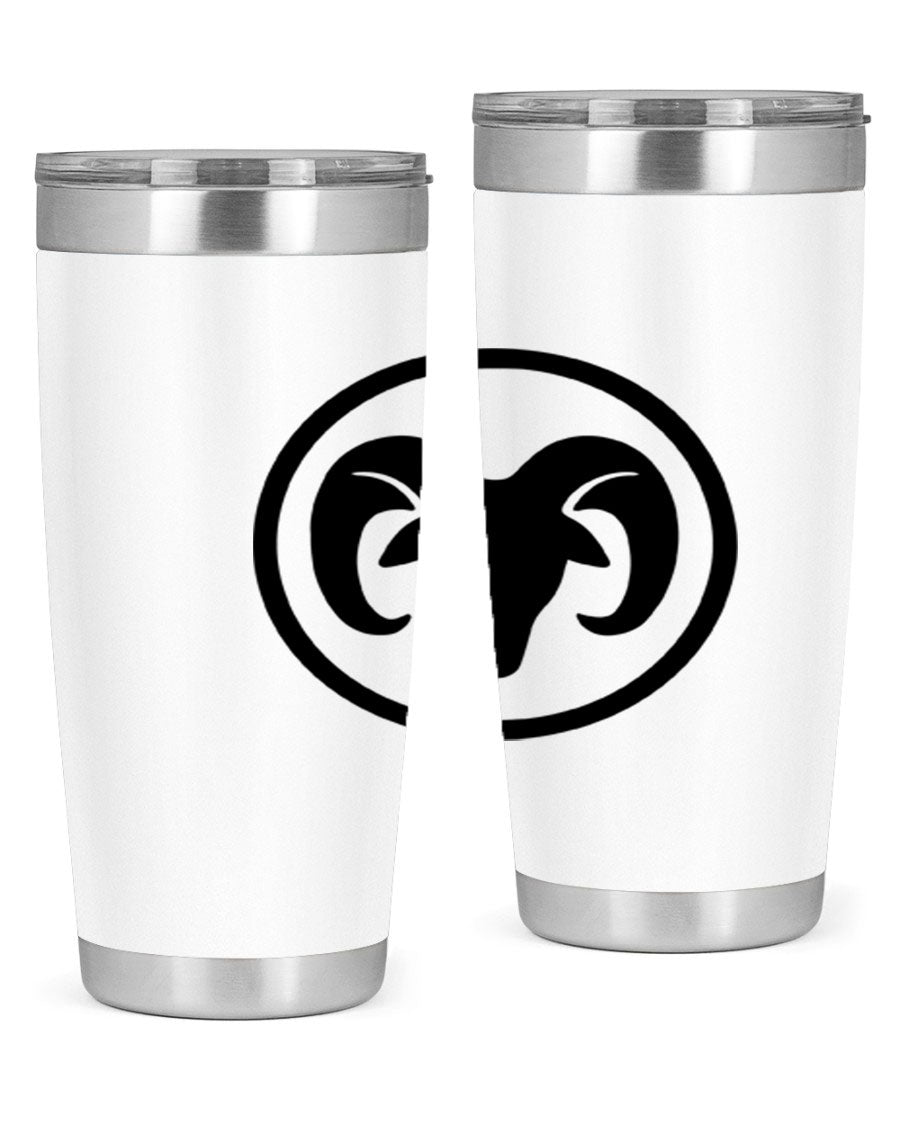 Aries 131# Zodiac Tumbler in stainless steel with a vibrant design, showcasing its double wall vacuum insulation and drink-thru lid.